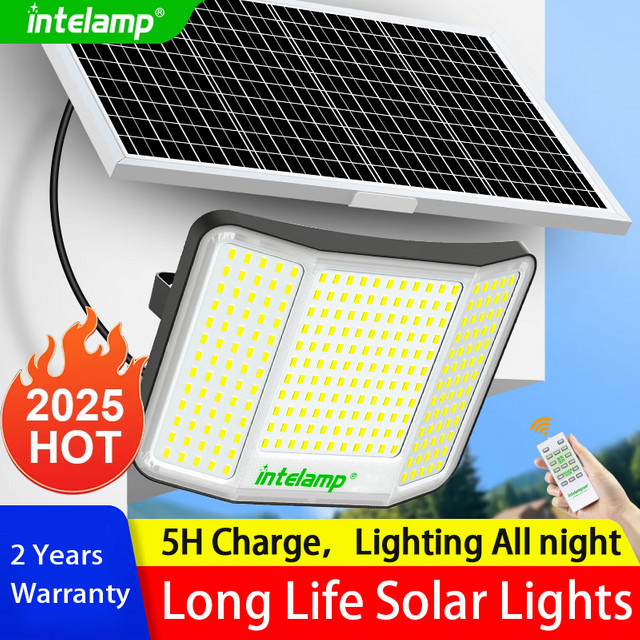 Intelamp LED Solar Wandlampe mit Bewegungssensor, 4000 Lumen, IP65 wasserdichter Außenstrahler für Garten und Straße, Weiß - Bild 1