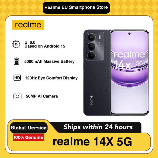 realme 14X 5G AI-Smartphone Globale Version in Schwarz mit Mediatek Dimensity 6300 Prozessor und 5000mAh Akku - Bild 1