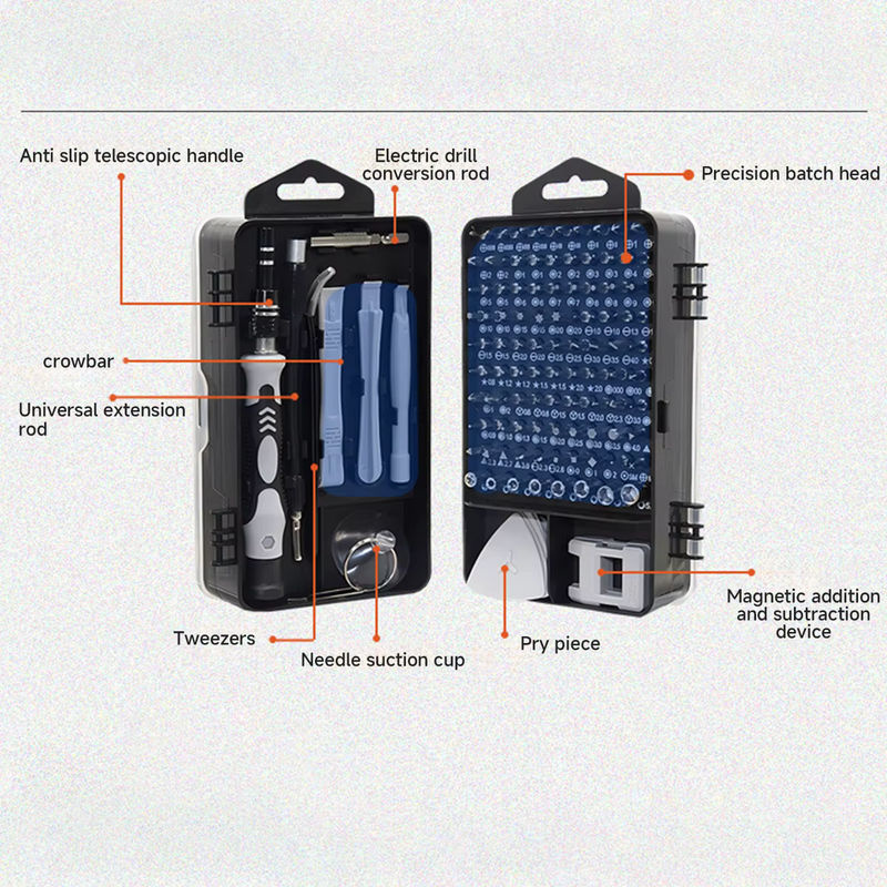 CAOWTAN Präzisions-Schraubendreher 115-in-1 Set Multifunktionales Reparaturwerkzeug mit 98 magnetischen Bits - Bild 2