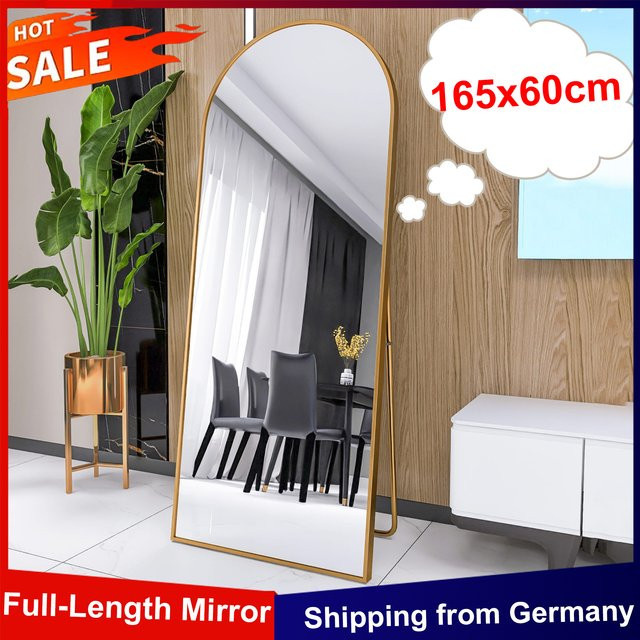 Anajqaqia Ganzkörperspiegel aus Glas in Schwarz oder Gold, moderner Wandspiegel und Stehspiegel, Höhe: 165 cm, Breite: 60 cm - Bild 1