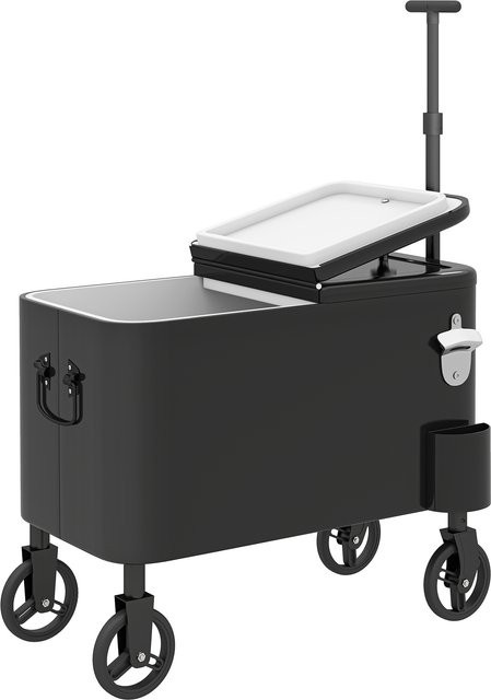 Outsunny Kühlwagen Schwarz mit 56 l Fassungsvermögen, Rollen, höhenverstellbarem Griff, Flaschenöffner und Ablauf, H x B x T: 120 x 75 x 35 cm - Bild 1