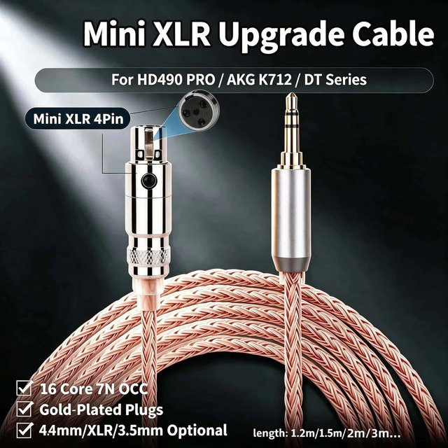 Symmetrisches 7N OCC Upgrade-Kopfhörerkabel mit 16 Adern und Mini XLR 4-Pin auf 4,4 mm Jack für Sennheiser HD490 PRO, AKG K712 und Beyerdynamic DT - Bild 1