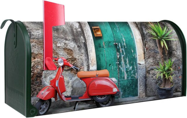 Banjado Amerikanischer Briefkasten Grün mit Motiv Italienischer Roller, B/H/T: 48 x 22 x 16 cm - Bild 1