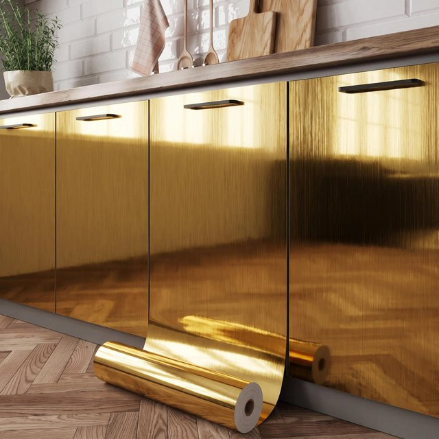 Selbstklebende Marmor Vinylfolie von Warm Magpie Home, wasserdicht und ölbeständig, Farbe: Gold, Breite: 40 cm, Länge: 2 m - Bild 1