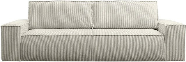 Vente-unique Schlafsofa Amelia in Beige mit Cord-Bezug und Schlaffunktion - Bild 1