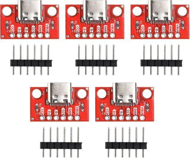 5er Set USB-C Weibliche Basis Test Modul, 16-Pin zu 2,54 mm Power Conversion Board, Rot - Bild 1