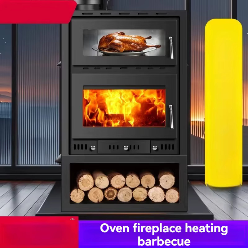 YunlinLi Gusseisen-Kaminofen mit Backofen und Hochtemperaturglas in Schwarz für Innenräume von 30-60 m2 - Bild 5