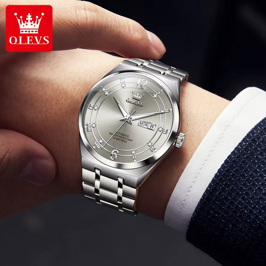 OLEVS Armbanduhr Automatik, Edelstahl, Silber, Herren - Bild 3