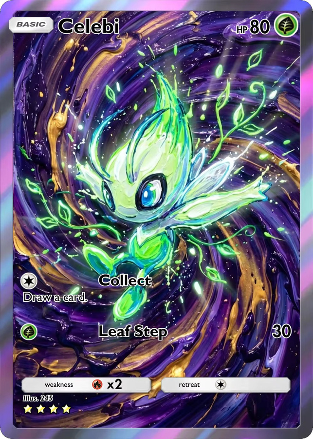 Potdemiel Pokémon Celebi Aquarell-Stil Holo Karten, 5-teiliges Set - Bild 4