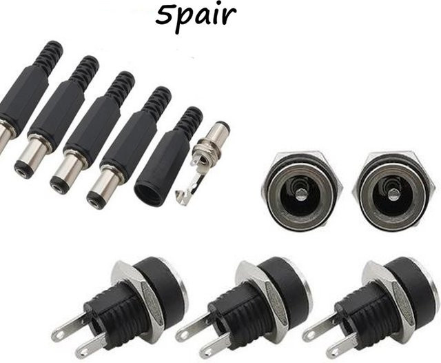 5er Set DC 12V Power Anschlüsse Männlich-Barrel Jack Stecker mit 9mm Buchse Panel Mount Terminals in Schwarz - Bild 1