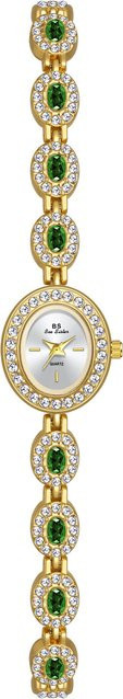 BS bee sister Armbanduhr, Quarz, Oval, Grün, Gold, Diamantbesetzt, Damen - Bild 1