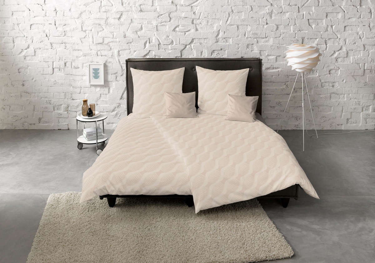 Fleuresse Jacquard Bettwäsche Set beige mit Muschel- und Knotenmuster, B/H: 155 x 220 cm und 80 x 80 cm - Bild 1