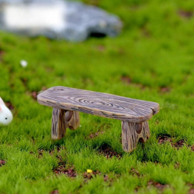 Mini-Parkbank aus Holz und Liebeshocker aus Kunstharz für Feengarten - Bild 1