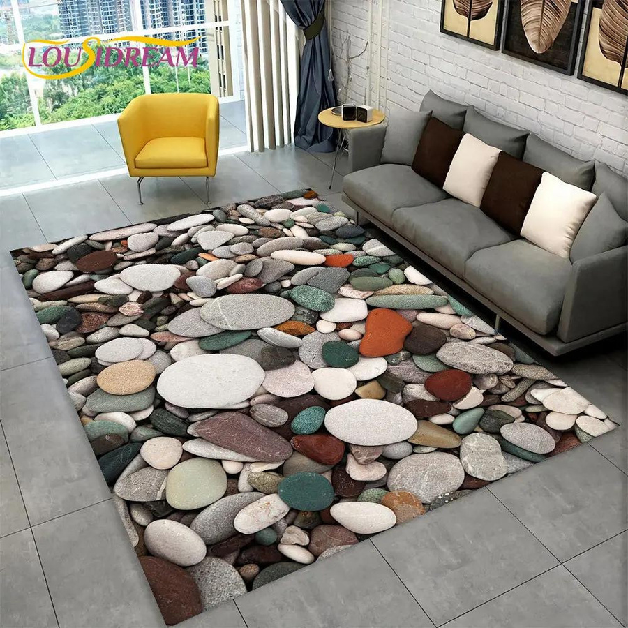 Rutschfester Teppich in Steinoptik mit 3D-Fußabdruck und Kieselstein-Design, Mehrfarbig, B/T: 60 x 40 cm - Bild 1