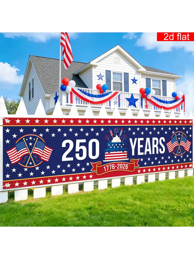 VIKAMA USA Patriotisches Banner zum 250. Jahrestag 1776-2026 für die Outdoor-Garten-Dekoration, Mehrfarbig, B: 180 cm, H: 35 cm - Bild 7