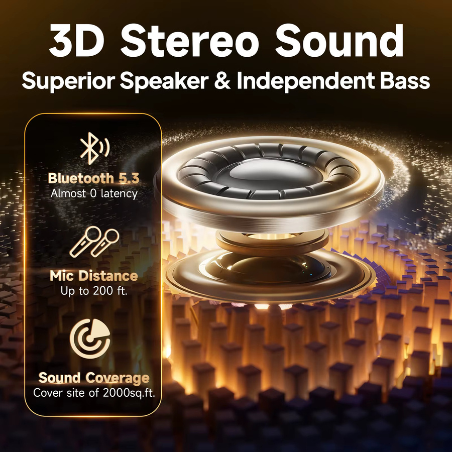 FanFun Tx06 Karaoke Bluetooth-Lautsprecher mit Mikrofon und Rhythmuslicht in Schwarz - Bild 2