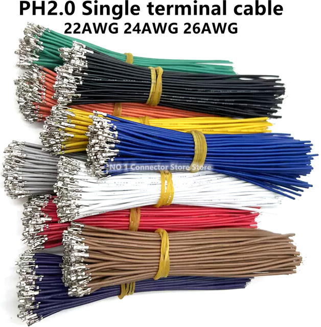 100 Stück pH 2,0 Anschlussklemmen mit Kabel für Elektronik, 2,0 mm Abstand, Einzelkopf, passend für 22AWG 24AWG 26AWG, in Schwarz und Multicolour - Bild 1