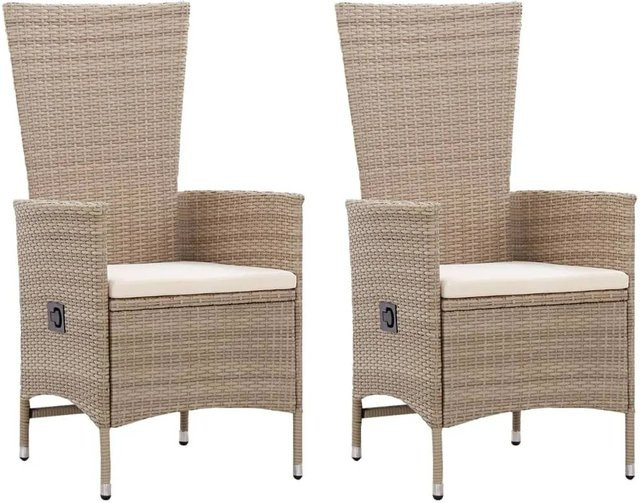 Furnicato Gartenstuhl Set aus 2 Stück in Beige aus Poly Rattan mit Armlehnen und wetterfesten Auflagen - Bild 1