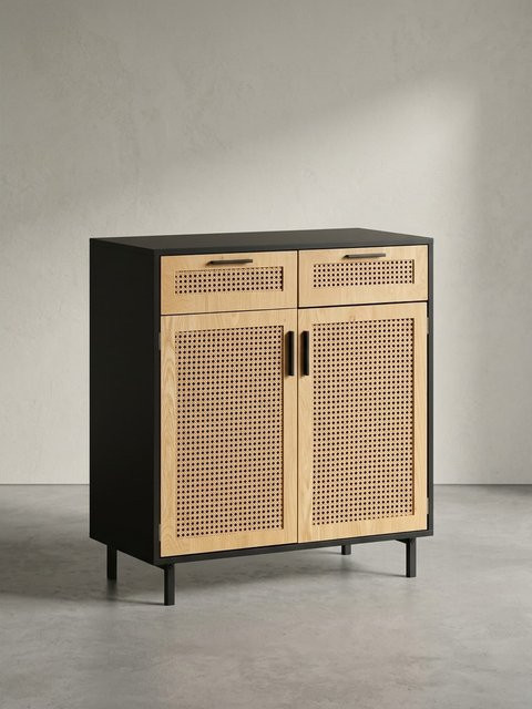 Sideboard Kadima Design in Schwarz mit Wiener Geflecht, 2 Türen und Schubladen, B/T/H: 80 x 40 x 86,5 cm - Bild 1
