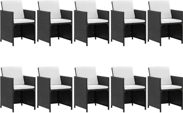 vidaXL 11-tlg Garten-Essgruppe Modell 4 aus Poly Rattan mit Auflagen in Schwarz und Weiß - Bild 1