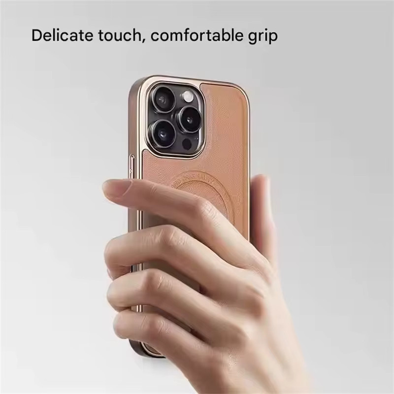 Luxuriöse magnetische Lederhülle für Apple iPhone 16, 15 Pro Max, 16 Pro und 15 Pro in Braun mit MagSafe-Kompatibilität und stoßfestem Schutz - Bild 2