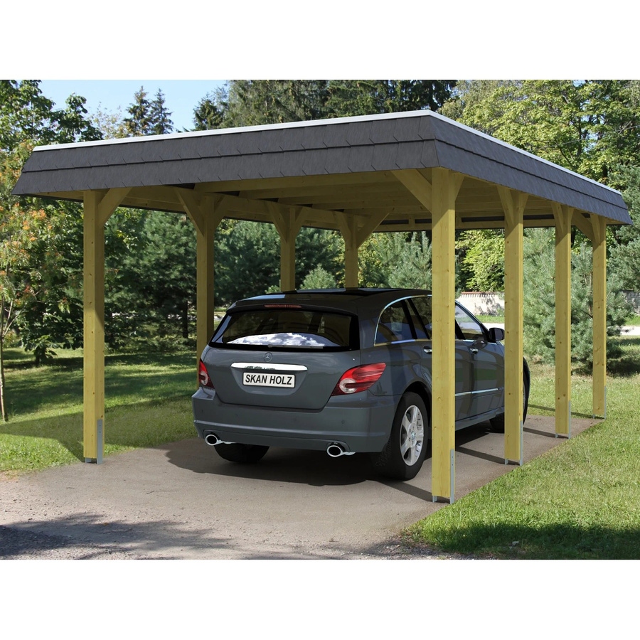 Skan Holz Carport Spessart aus Nadelholz in Grün mit flacher Dachform und EPDM-Dach, B/T: 345 x 589 cm, Höhe: 241 cm - Bild 2