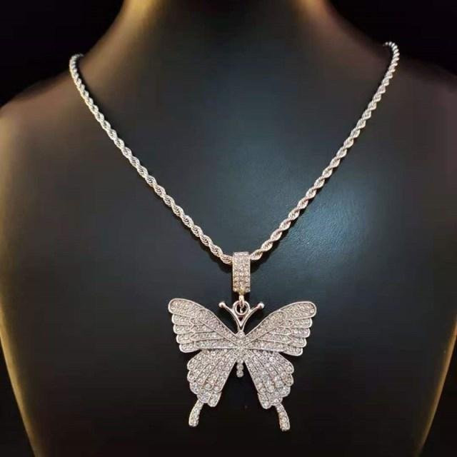 YIRAN Jewelry Halskette, Schmetterling Anhänger, Silber, Zirkonia, Unisex, 71 cm - Bild 1