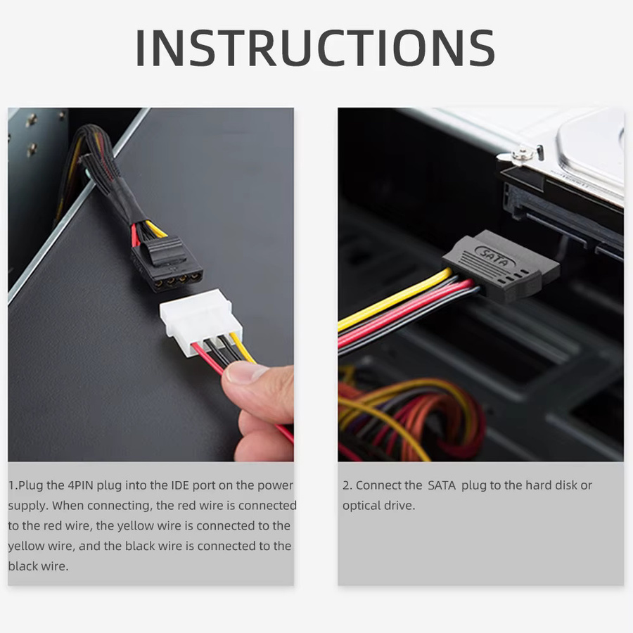 IDE Molex 4-polig auf 2 x SATA-Stromkabel, serieller ATA-Y-Splitter als Festplatten-Dual-Verlängerungskabel und Adapter-Anschluss - Bild 2