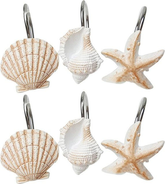 12 Stück Duschvorhanghaken mit Ozean-Thema von Binchi Outdoor Product in Weiß und Braun aus Harz - Bild 1