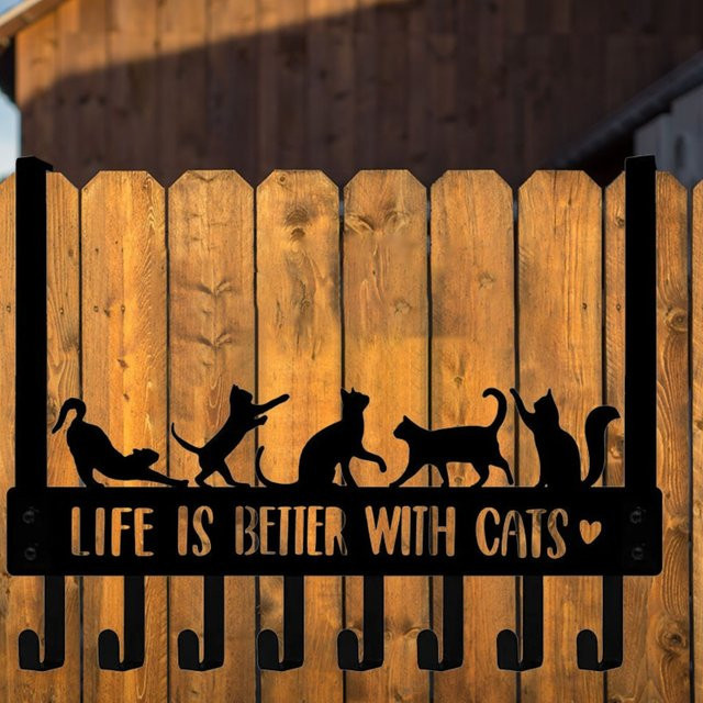 CIFBUY Wandgarderobe aus Eisen mit 8 Haken in Form einer schwarzen Katze, Schwarz - Bild 1
