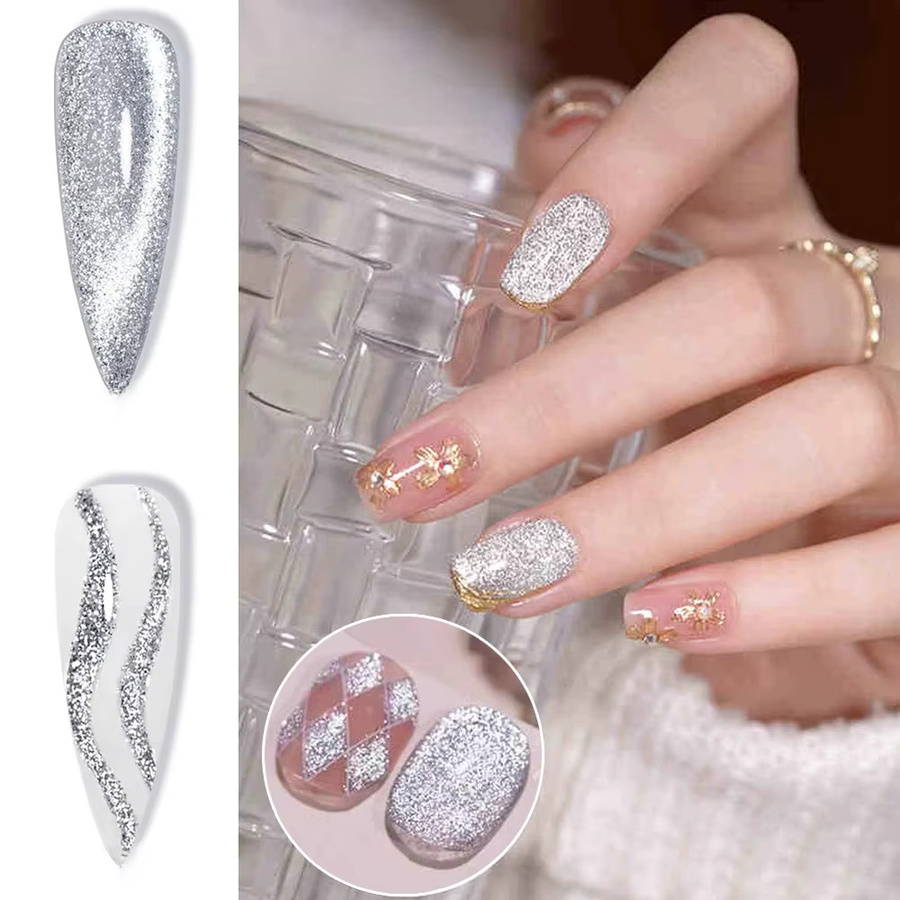 CHUNSHU Platinum Cat Magnetic Gel Nagellack, 10 ml, Silber-light Shine - Bild 5