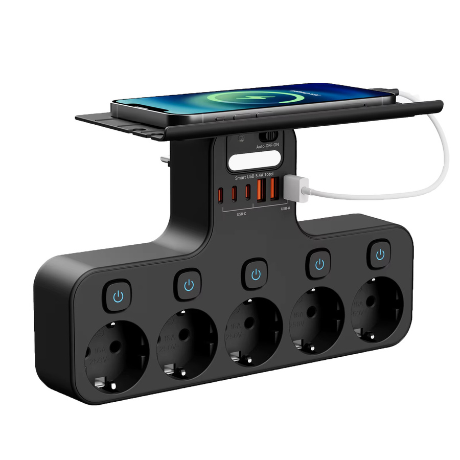 Multifunktions-Steckdosenleiste in Schwarz mit 4000 W, Wandmontage, unabhängigen Schaltern, Sensor-Nachtlicht sowie 3 USB-C und 3 USB-A Ladeanschlüssen - Bild 7