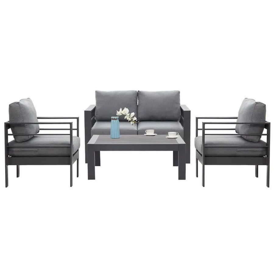 MEXO Gartenmöbel Lounge-Set Genua aus Aluminium für 4 Personen in Grau mit Polstern - Bild 3
