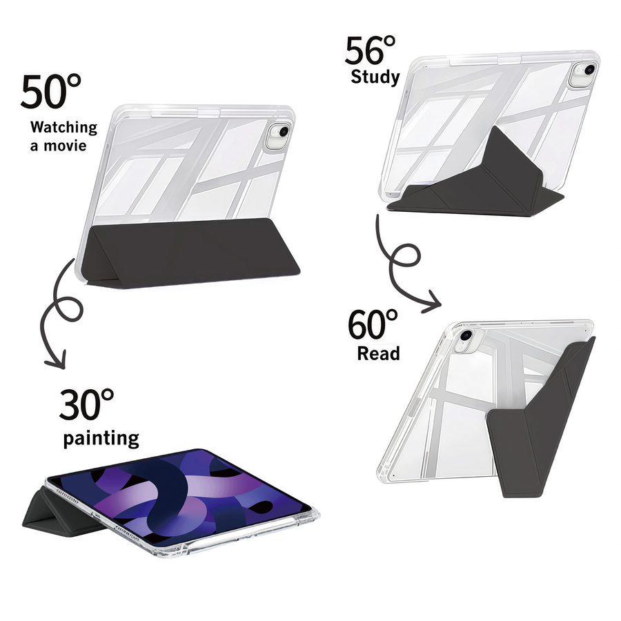 QIJUN Faltbare transparente Tablet-Hülle für iPad Air 11 Zoll 2024 M2 und iPad Air 11 2025 M3 mit magnetischem Ständer und Acryl-Rückseite in Gelb - Bild 3