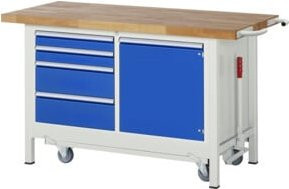 Rau Werkbank Serie 8470 mit absenkbarem Fahrgestell, höhenverstellbar und fahrbar, Breite: 150 cm, Tiefe: 70 cm, Höhe: 88 cm - Bild 1