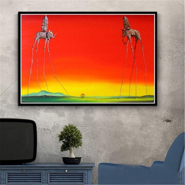 Lisa Gallery Leinwandbild Salvador Dali Surrealismus Wandkunst, abstraktes Poster in Schwarz/Blau, B: 50 cm x H: 75 cm - Bild 1