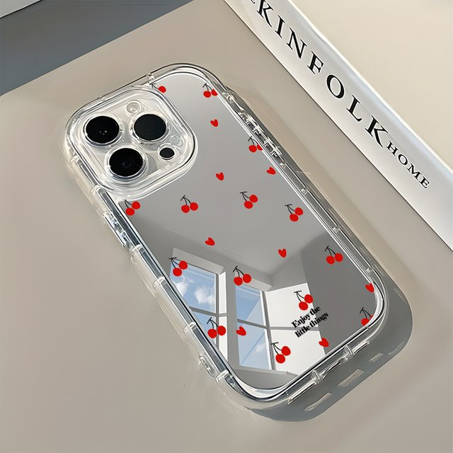 Handyhülle mit Kirschherz-Muster und Spiegelrückseite für Apple iPhone 11 bis iPhone 17 Pro Max, Rot/Transparent - Bild 1