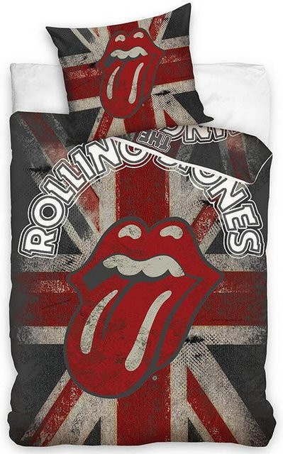 The Rolling Stones Union Jack Bettbezug-Set mit Kissenbezug aus Baumwolle, rot/weiß, B/H: 135 x 200 cm, Kissenbezug: 90 x 200 cm - Bild 1