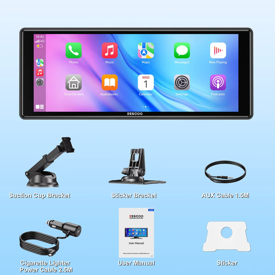 ESSGOO Tragbares universelles Autoradio mit 10,26 Zoll HD IPS Touchscreen, Apple CarPlay, Android Auto, GPS, WiFi und Bluetooth in Schwarz - Bild 6