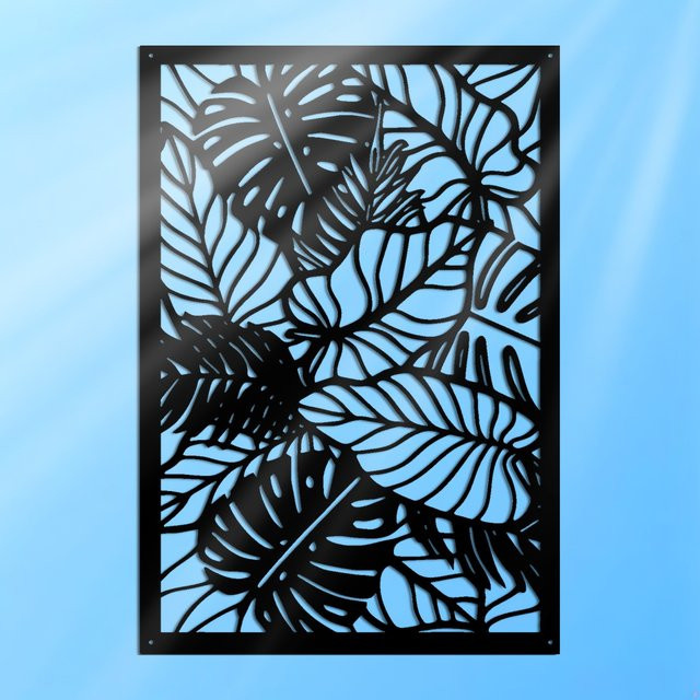 CIFBUY Wandkunst aus Metall in Schwarz mit lasergeschnittenem Monstera-Palmblatt im Boho-Stil - Bild 1