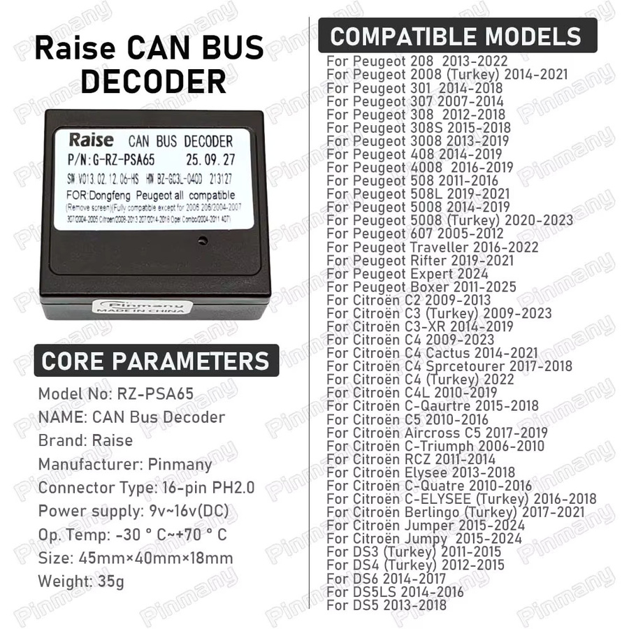 CAN-Bus-Decoder G-RZ-PSA65 in Schwarz für Peugeot Modelle 208 2008 301 307 308 3008 408 4008 508 508L 5008 607 Traveller Rifter Expert Boxer - Bild 2