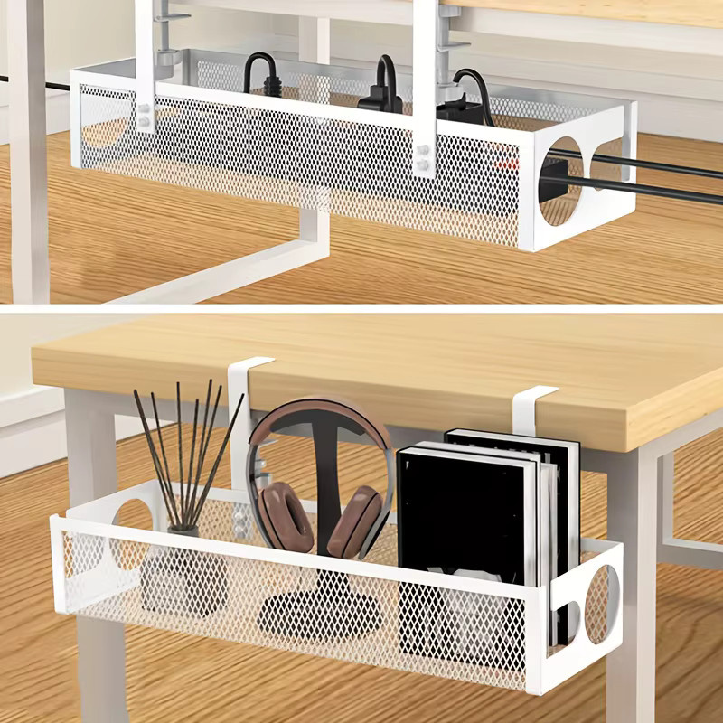 Ausziehbares Metall-Kabelmanagement-System für den Schreibtisch zur kabellosen Montage, Kabelhalter und Steckdosenleisten-Organizer für Büro und Zuhause in Schwarz oder Weiß - Bild 1