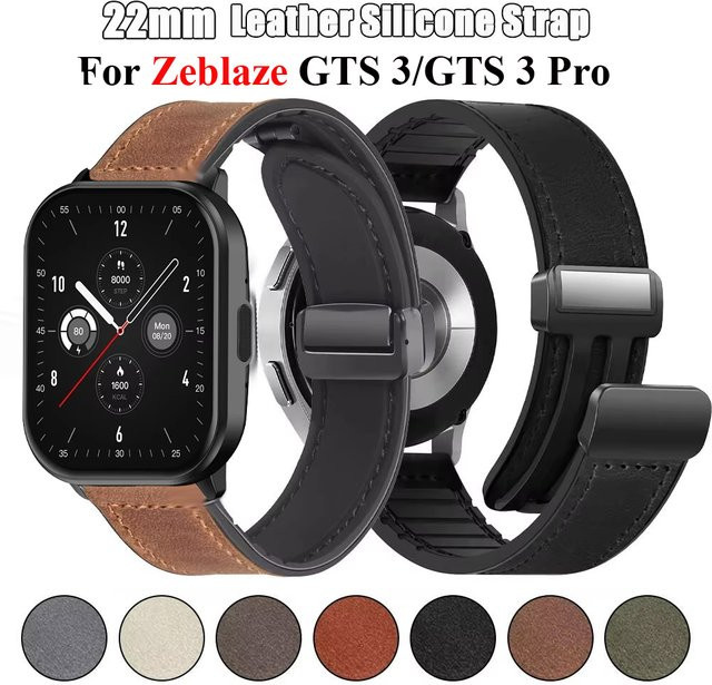 Zeblaze Uhrenarmband Silikon, Leder, 22 mm, Schwarz, Unisex - Bild 1
