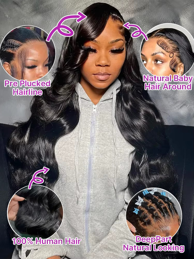 HJ WEAVE BEAUTY Lace Front Echthaar-Perücke, Body Wave, 250% Dichte - Bild 3