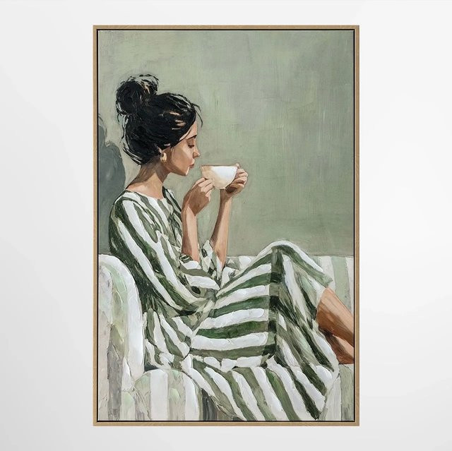 ArtUniverse Leinwandbild Tea Time Elegance modern in Grün B: 60 cm, H: 90 cm - Bild 1