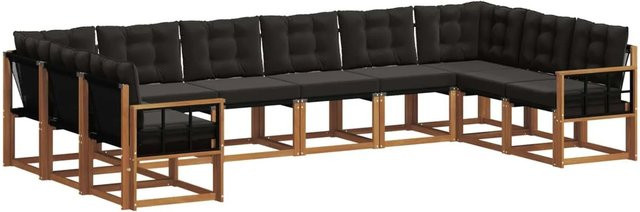vidaXL Outdoor-Sofagarnitur 10-teilig in U-Form aus Akazienholz mit Textilene und Kissen, Natur und Schwarz - Bild 1