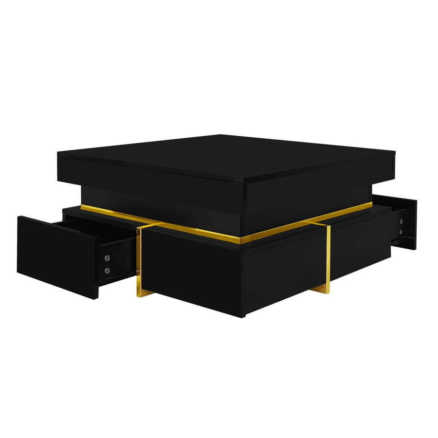 okwish Couchtisch mit Schubladen in Schwarz, moderner Wohnzimmertisch aus Spanplatte, B/T/H: 70 x 70 x 32,5 cm - Bild 2