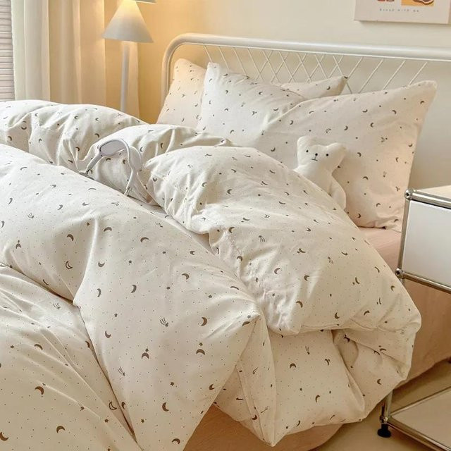 Bin Chi Textiles Queen Bettwäsche-Set mit Cartoon-Print aus weichem Polyester, 4-teilig, Weiß, B/H: 150 x 200 cm - Bild 1