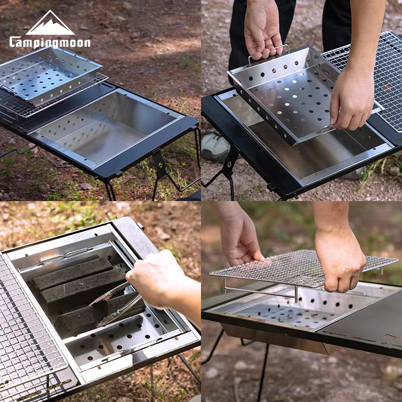 CAMPINGMOON UG-1 IGT Carbongrill Camping Tisch Erweiterung mit winddichtem doppelschichtigem isoliertem Brennholzofen - Bild 4