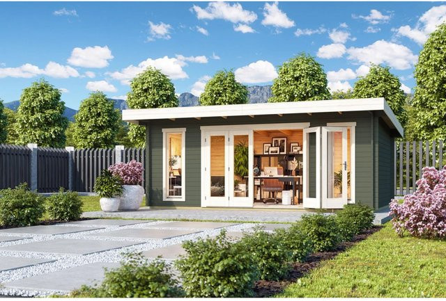 Lasita Maja Gartenhaus Sussex mit Flachdach in Grüngrau, B/H/T: 630 x 239,4 x 470 cm - Bild 1